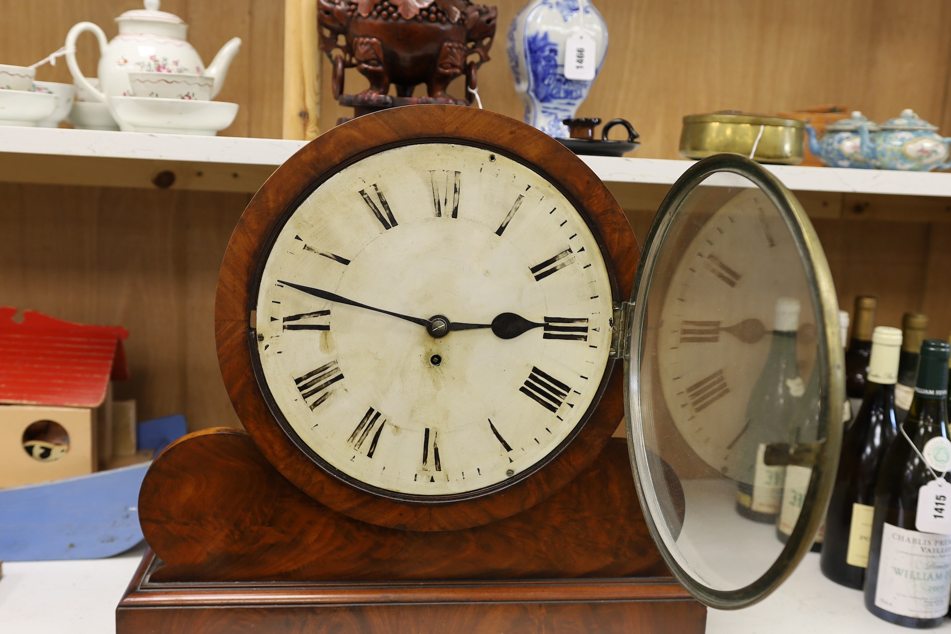 A late 19th century mahogany fusee mantel timepiece, 50cm. Condition - fair, not tested